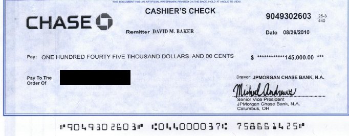 chase cashiers check
